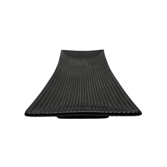 Crate & Barrel Modern Black Ceramic Platter Ridged w/ Raised Corners - Picture 2 of 3